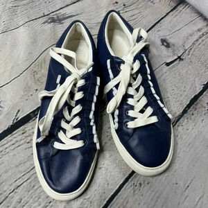 Tory Burch Sport Women’s Blue/White Ruffled Leather Sneaker Shoes size 9